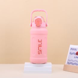 The new 316 stainless steel insulated cup is fashionable; portable and large capacity student sports water bottle; outdoor male climbing pot (colour: Cherry blossom powder)