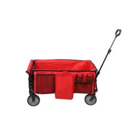 Camping Utility Wagon with Tailgate & Extension Handle; Red/Blue (Color: Red)