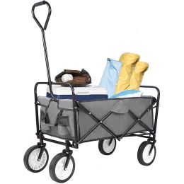 Collapsible Utility Wagon Cart;  Folding Grocery Cart;  Heavy Duty Steel Wagon;  Weight Capacity 150 lbs;  262L;  Portable Grocery Shopping Cart (Color: Gray)